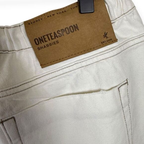 Free People X One Teaspoon White Shabbies Shabby Bandit Jeans Beau L - Picture 7 of 16